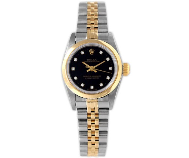 Rolex 67183 Yellow Gold & Steel on Jubilee, Smooth Bezel Black Diamond Dial